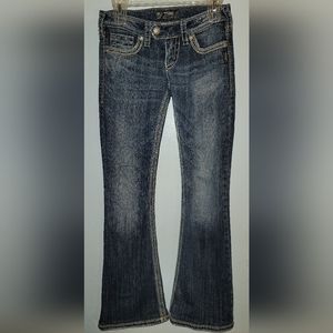 Silver Tuesday Denim  Jeans Distressed decorative stitching  2 button waist